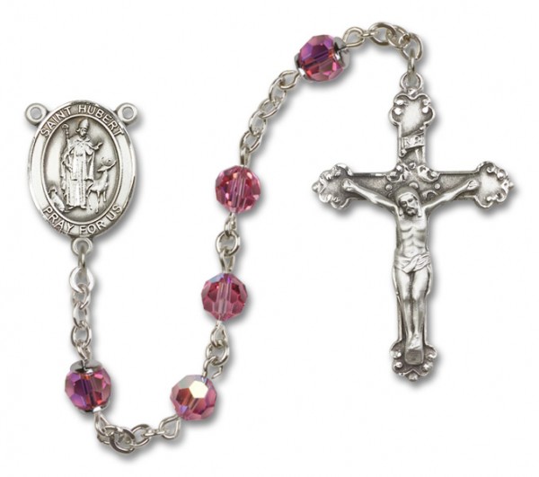 St. Hubert of Liege Sterling Silver Heirloom Rosary Fancy Crucifix - Rose