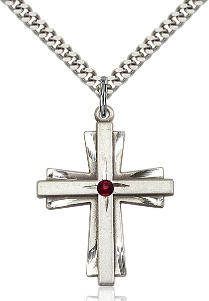 Large Women's Cross on Cross Pendant with Birthstone Options - Garnet