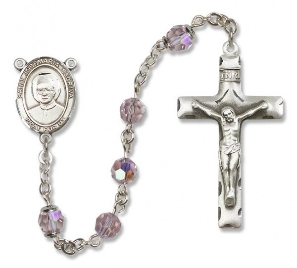 St. Josemaria Escriva Sterling Silver Heirloom Rosary Squared Crucifix - Light Amethyst