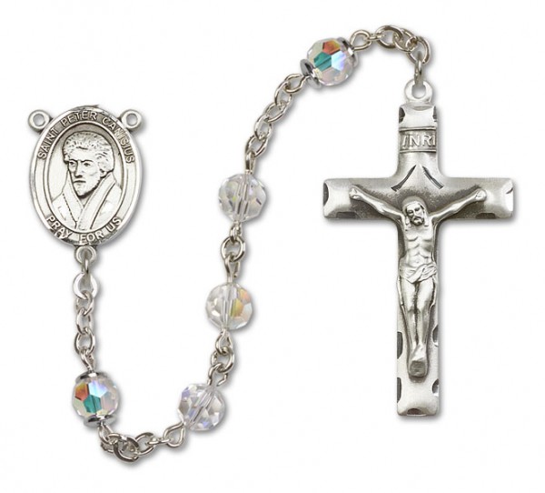 St. Peter Canisius Sterling Silver Heirloom Rosary Squared Crucifix - Crystal