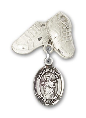 Pin Badge with St. Aedan of Ferns Charm and Baby Boots Pin - Silver tone