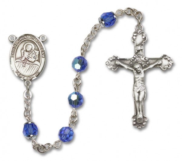 St. Lidwina of Schiedam Sterling Silver Heirloom Rosary Fancy Crucifix - Sapphire