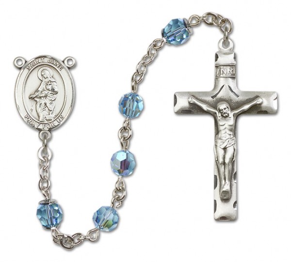 St. Jane Frances de Chantal Sterling Silver Sterling Silver Heirloom Rosary Squared Crucifix - Aqua