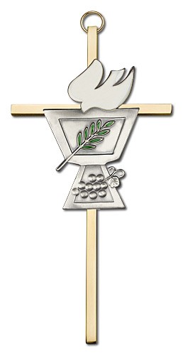 Confirmation Chalice and Dove Wall Cross 6&quot; - Two-Tone Gold