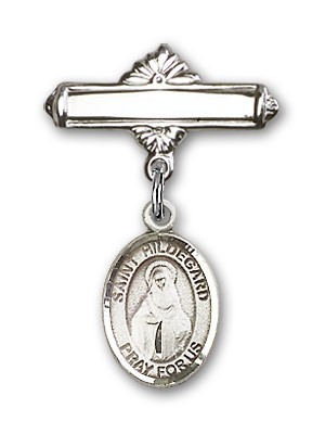 Pin Badge with St. Hildegard Von Bingen Charm and Polished Engravable Badge Pin - Silver tone