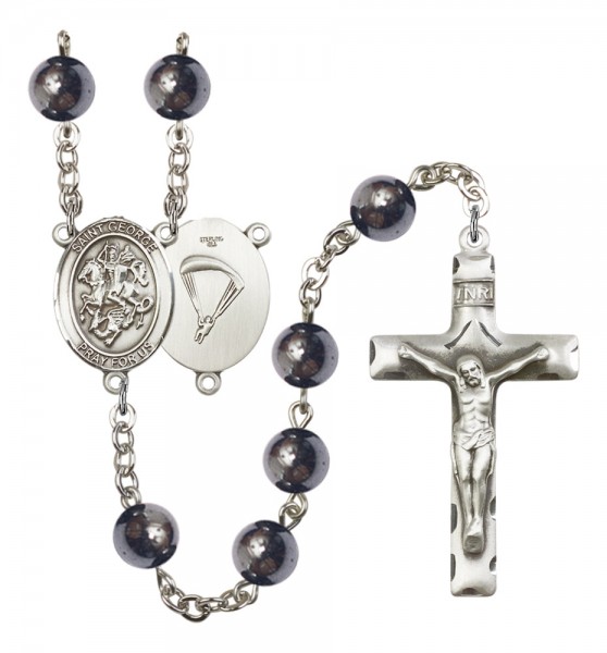 Men's St. George Paratrooper Silver Plated Rosary - Silver