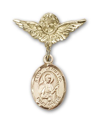 Pin Badge with St. Camillus of Lellis Charm and Angel with Smaller Wings Badge Pin - Gold Tone