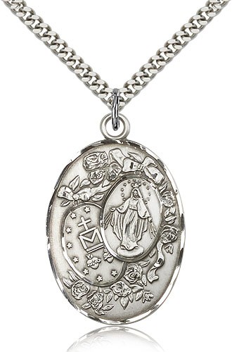Large Miraculous Medal Necklace - Sterling Silver