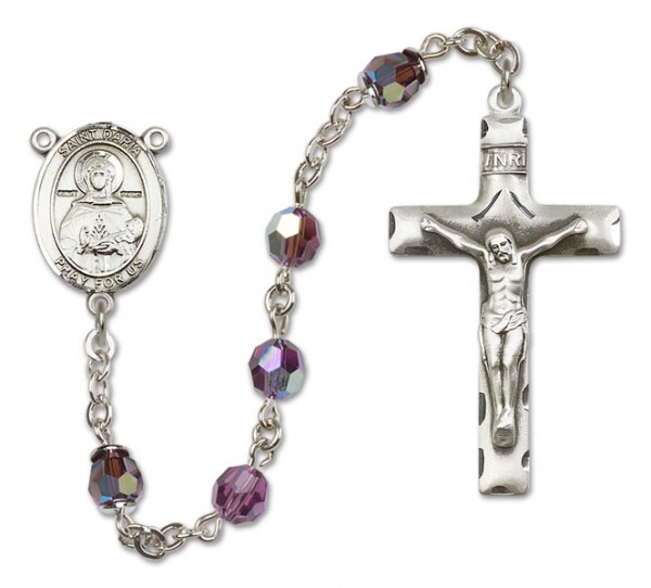 St. Daria  Sterling Silver Heirloom Rosary Squared Crucifix - Amethyst
