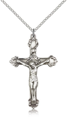 Antiqued Scroll Tip Crucifix Pendant - Sterling Silver