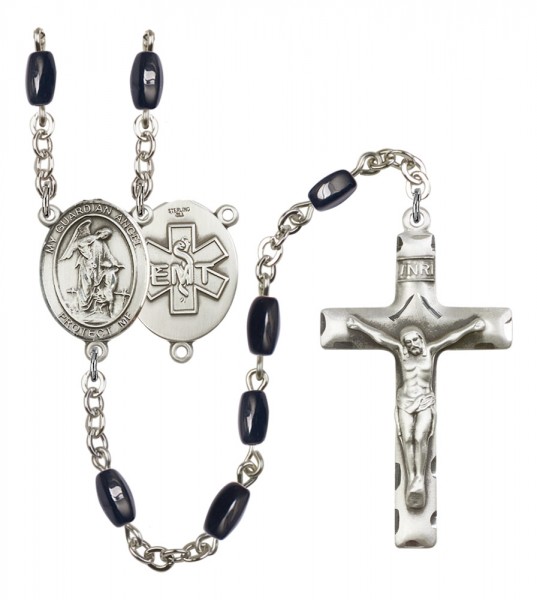 Men's Guardian Angel EMT Silver Plated Rosary - Black | Silver