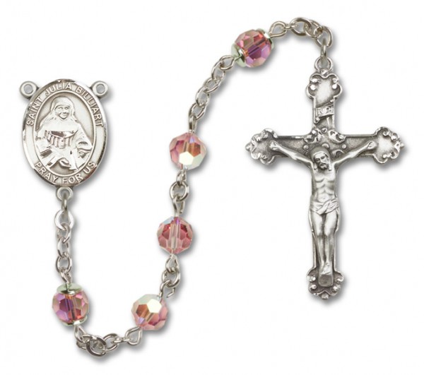 St. Julia Billiart Sterling Silver Heirloom Rosary Fancy Crucifix - Light Rose