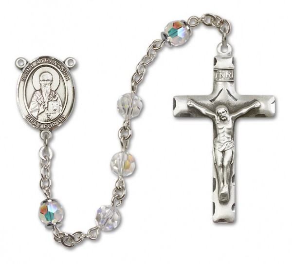 St. Athanasius Rosary Our Lady of Mercy Sterling Silver Heirloom Rosary Squared Crucifix - Crystal