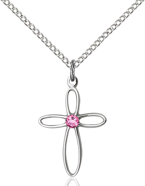 Cut-Out Cross Pendant with Birthstone Options - Rose