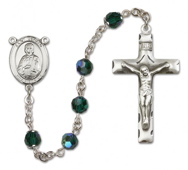 St. Gerard Sterling Silver Heirloom Rosary Squared Crucifix - Emerald Green