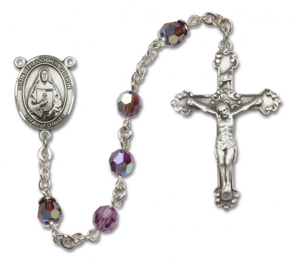St. Theodora Guerin Sterling Silver Heirloom Rosary Fancy Crucifix - Amethyst