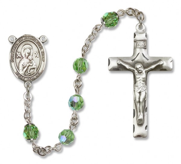 Our Lady of Perpetual Help Sterling Silver Heirloom Rosary Squared Crucifix - Peridot