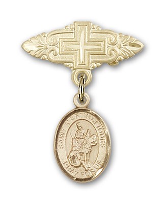 Pin Badge with St. Martin of Tours Charm and Badge Pin with Cross - 14K Solid Gold