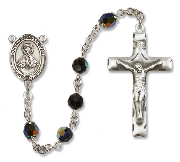 Our Lady of San Juan Sterling Silver Heirloom Rosary Squared Crucifix - Black