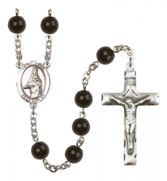 Men's St. Emma Uffing Silver Plated Rosary - Black