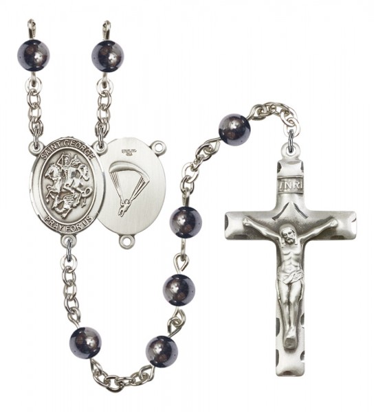 Men's St. George Paratrooper Silver Plated Rosary - Gray