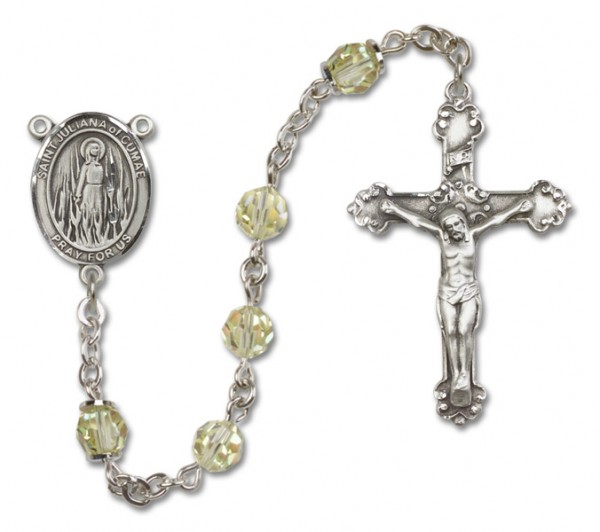 St. Juliana Sterling Silver Heirloom Rosary Fancy Crucifix - Zircon