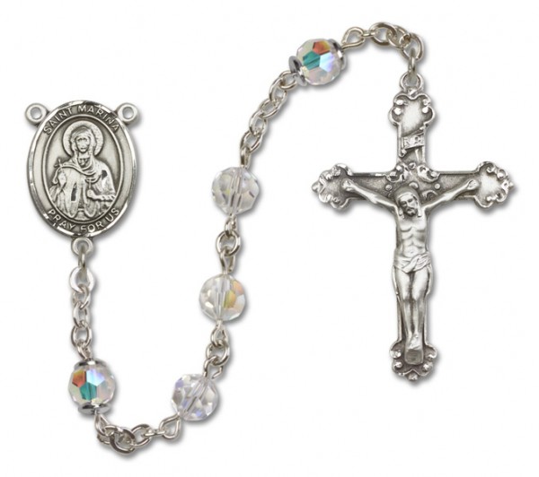 St. Marina Sterling Silver Heirloom Rosary Fancy Crucifix - Crystal