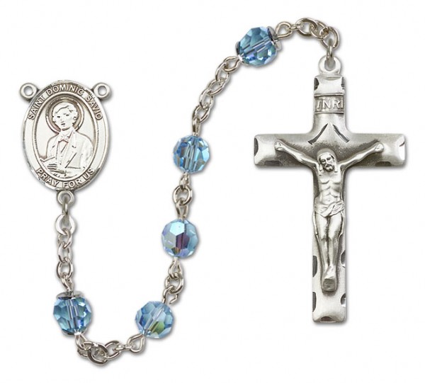 St. Dominic Savio Sterling Silver Heirloom Rosary Squared Crucifix - Aqua