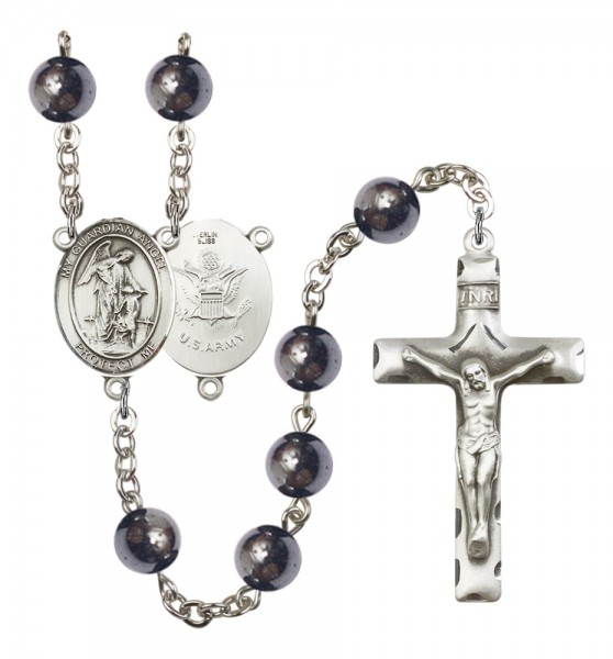 Men's Guardian Angel Army Silver Plated Rosary - Silver