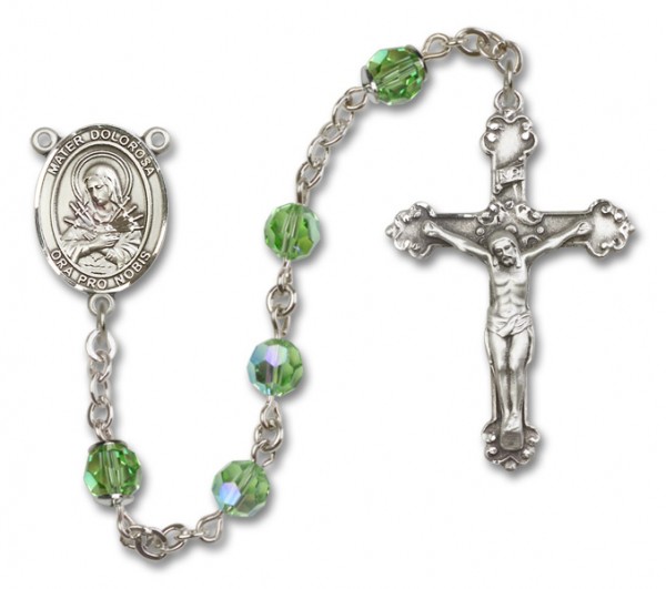 Mater Dolorosa Sterling Silver Heirloom Rosary Fancy Crucifix - Peridot