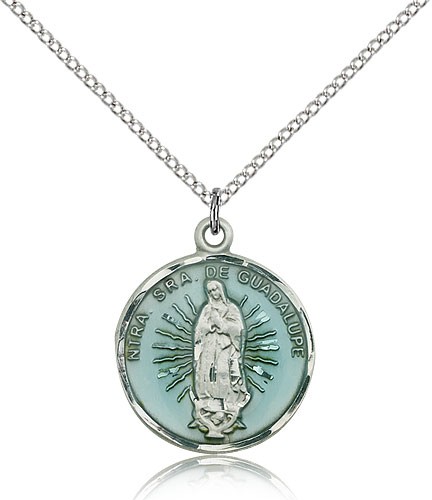 Our Lady of Guadalupe Medal Spanish - Silver | Blue