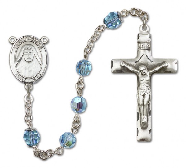 St. Alphonsa Sterling Silver Heirloom Rosary Squared Crucifix - Aqua