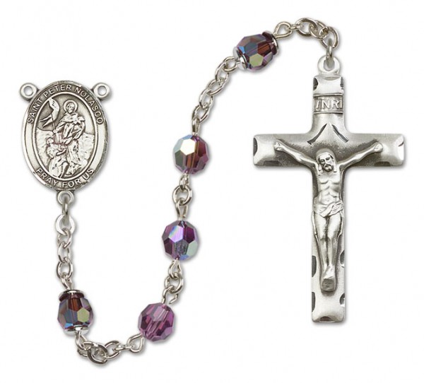 St. Peter Nolasco Rosary Our Lady of Mercy Sterling Silver Heirloom Rosary Squared Crucifix - Amethyst