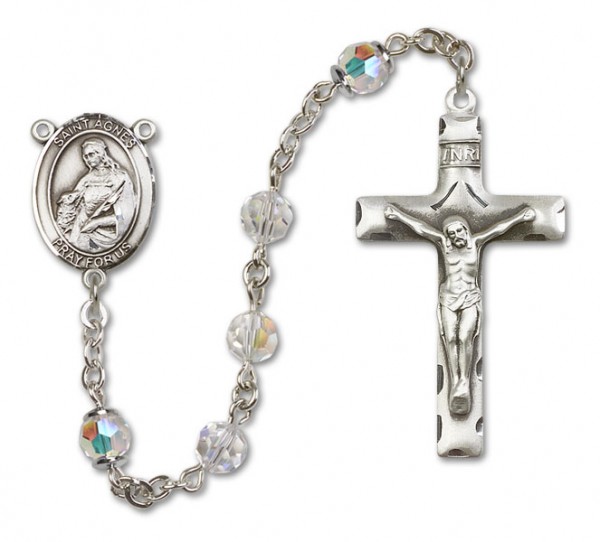 St. Agnes of Rome Sterling Silver Heirloom Rosary Squared Crucifix - Crystal