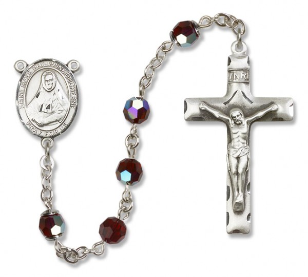 St. Rose Philippine Sterling Silver Heirloom Rosary Squared Crucifix - Garnet