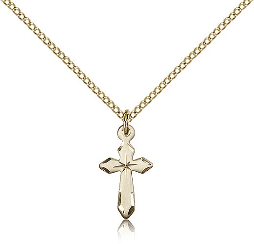 Small Cross Necklace with Etched Tips - 14KT Gold Filled