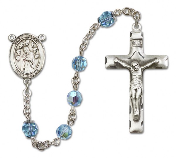 St. Felicity Sterling Silver Heirloom Rosary Squared Crucifix - Aqua