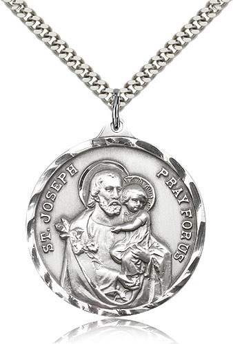 Men's Large Saint Joseph Medal - Sterling Silver