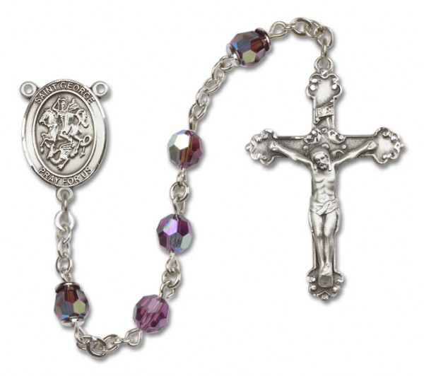 St. George Sterling Silver Heirloom Rosary Fancy Crucifix - Amethyst