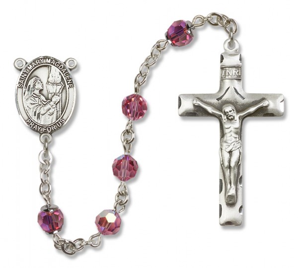 St. Mary Magdalene Sterling Silver Heirloom Rosary Squared Crucifix - Rose