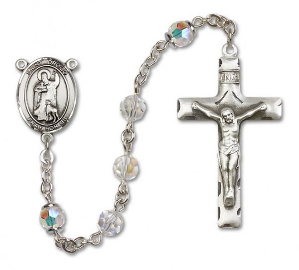 St. Drogo Sterling Silver Heirloom Rosary Squared Crucifix - Crystal