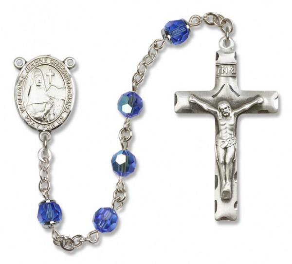 Jeanne Chezard de Matel Sterling Silver Heirloom Rosary Squared Crucifix - Sapphire