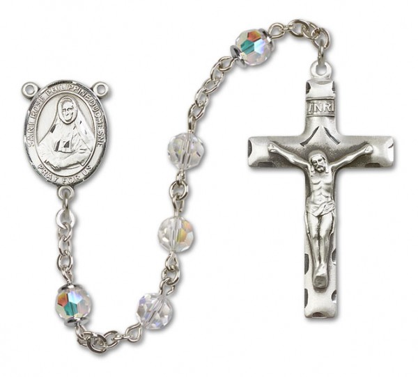 St. Rose Philippine Sterling Silver Heirloom Rosary Squared Crucifix - Crystal