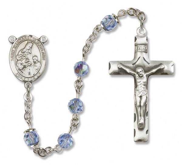 St. Margaret of Scotland Sterling Silver Heirloom Rosary Squared Crucifix - Light Sapphire