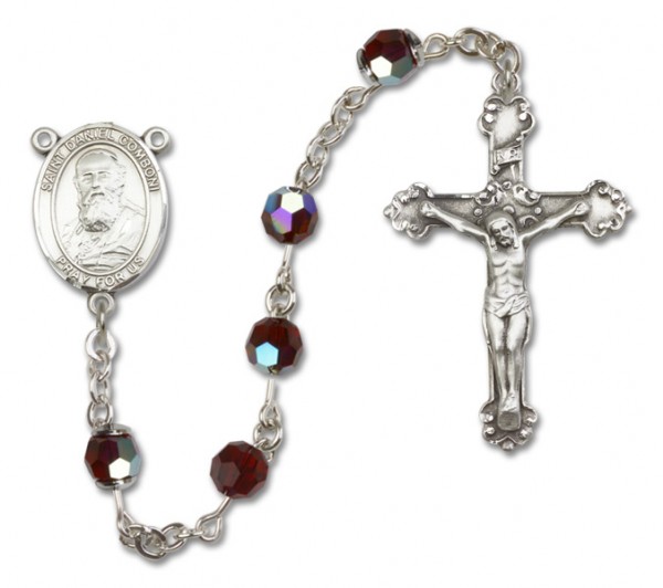 St. Daniel Comboni Sterling Silver Heirloom Rosary Fancy Crucifix - Garnet