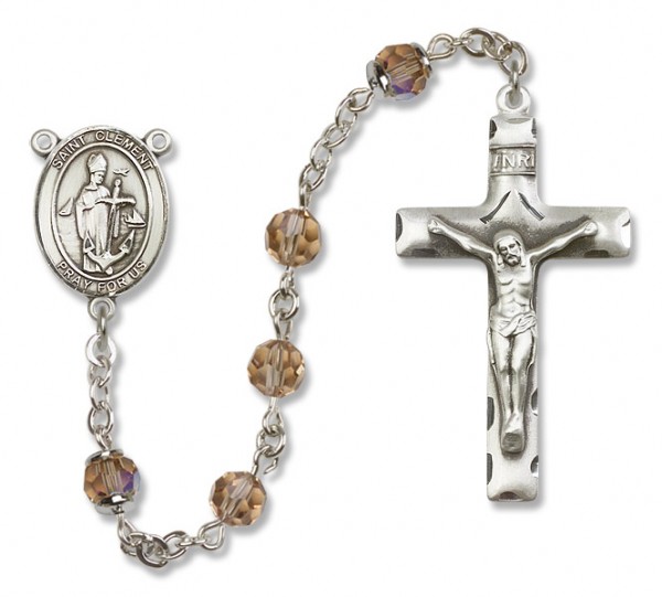 St. Clement Sterling Silver Heirloom Rosary Squared Crucifix - Topaz
