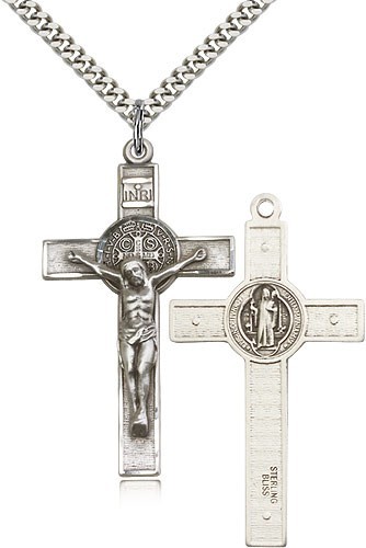 Men's Saint Benedict Crucifix Pendant - Sterling Silver