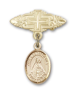 Pin Badge with Our Lady of Olives Charm and Badge Pin with Cross - Gold Tone