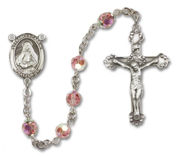 St. Frances Cabrini Sterling Silver Heirloom Rosary Fancy Crucifix - Light Rose
