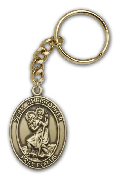 St. Christopher Keychain - Antique Gold